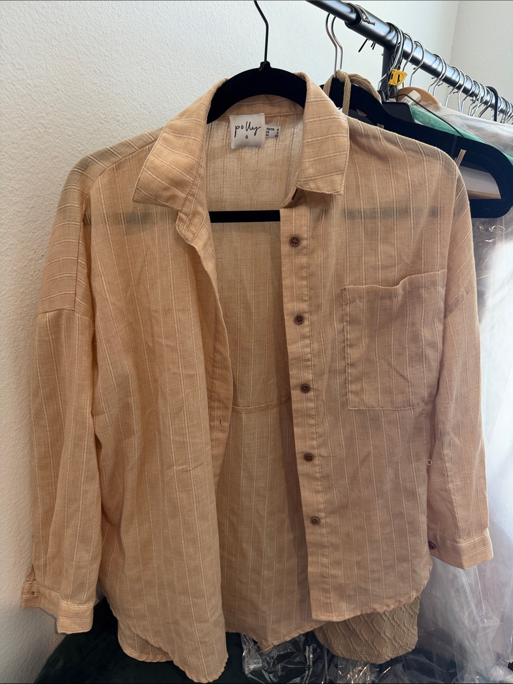 Beige Stripe Button-Up Shirt